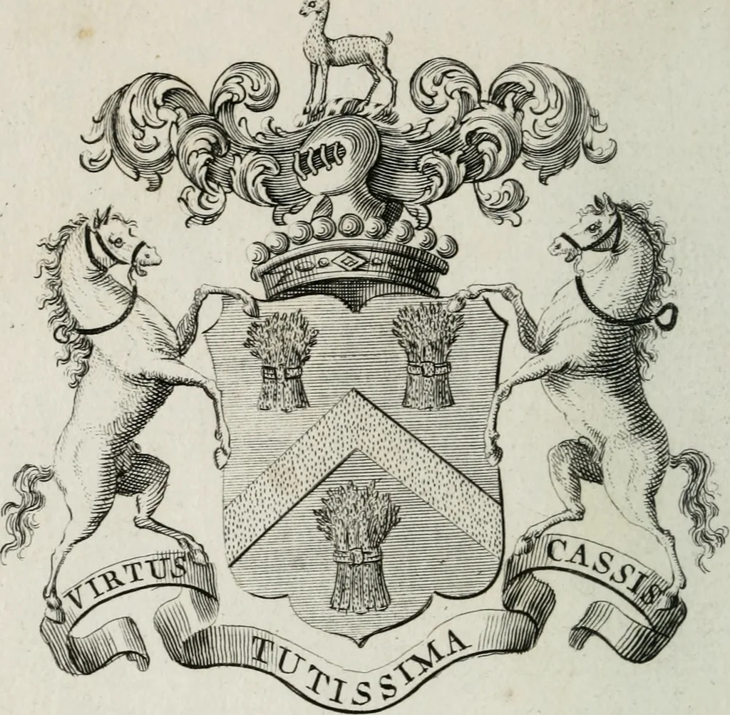 An illustration from The peerage of England : containing a genealogical and historical account of all the peers of England ... : collected from records, old wills, authentick manuscripts, our most approv'd historians, and other authorities, 1735, leaf 27