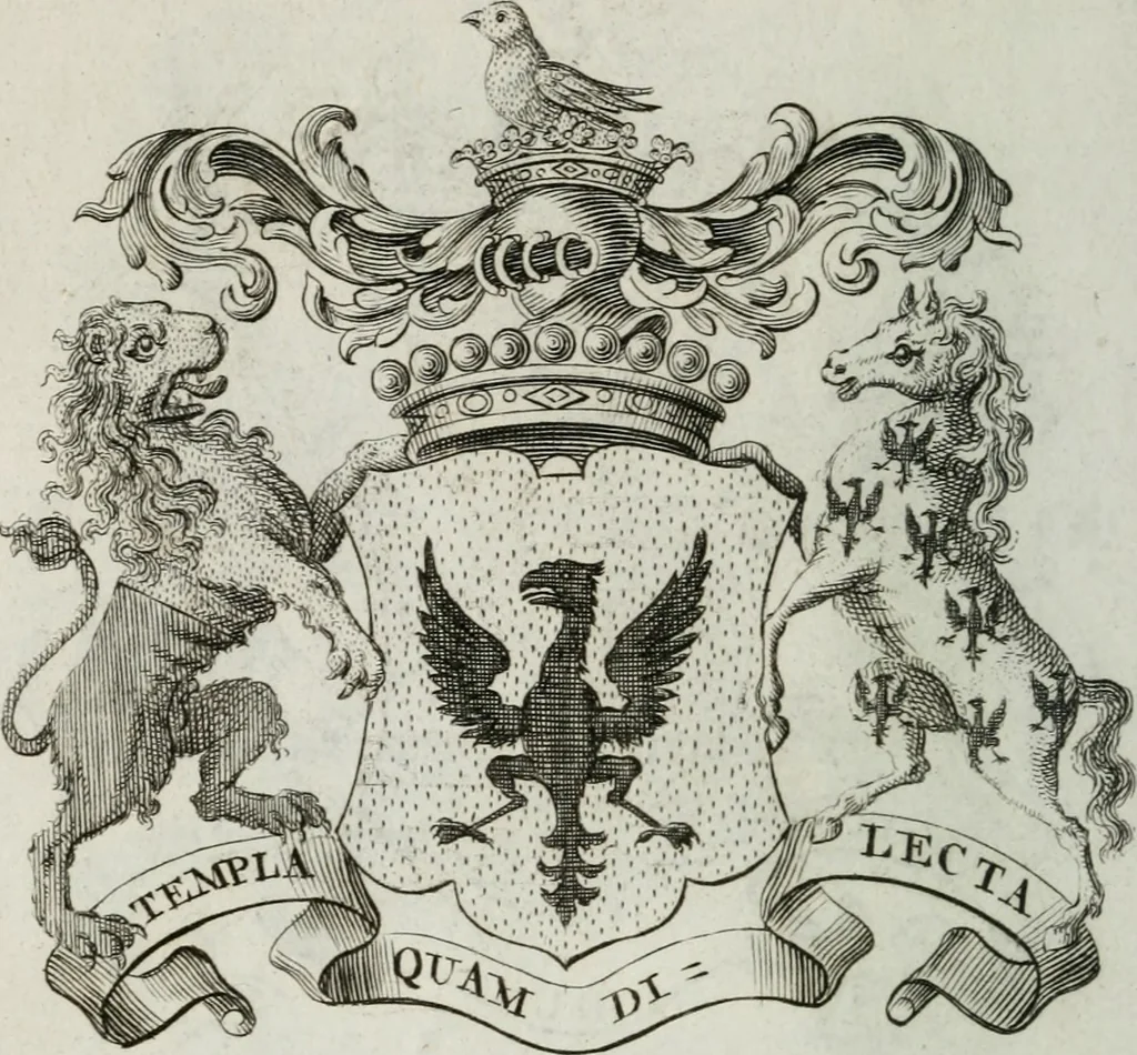 An illustration from The peerage of England : containing a genealogical and historical account of all the peers of England ... : collected from records, old wills, authentick manuscripts, our most approv'd historians, and other authorities, 1735, leaf 29