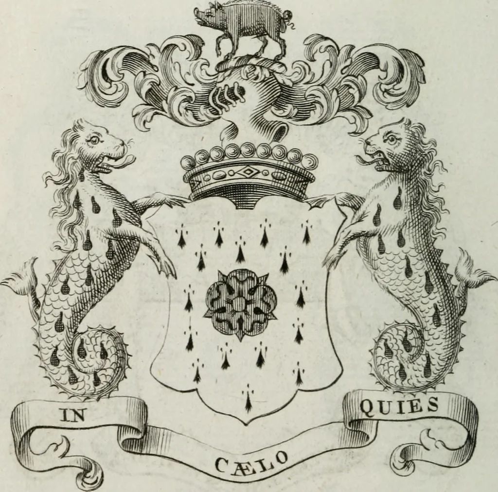 An illustration from The peerage of England : containing a genealogical and historical account of all the peers of England ... : collected from records, old wills, authentick manuscripts, our most approv'd historians, and other authorities, 1735, leaf 29