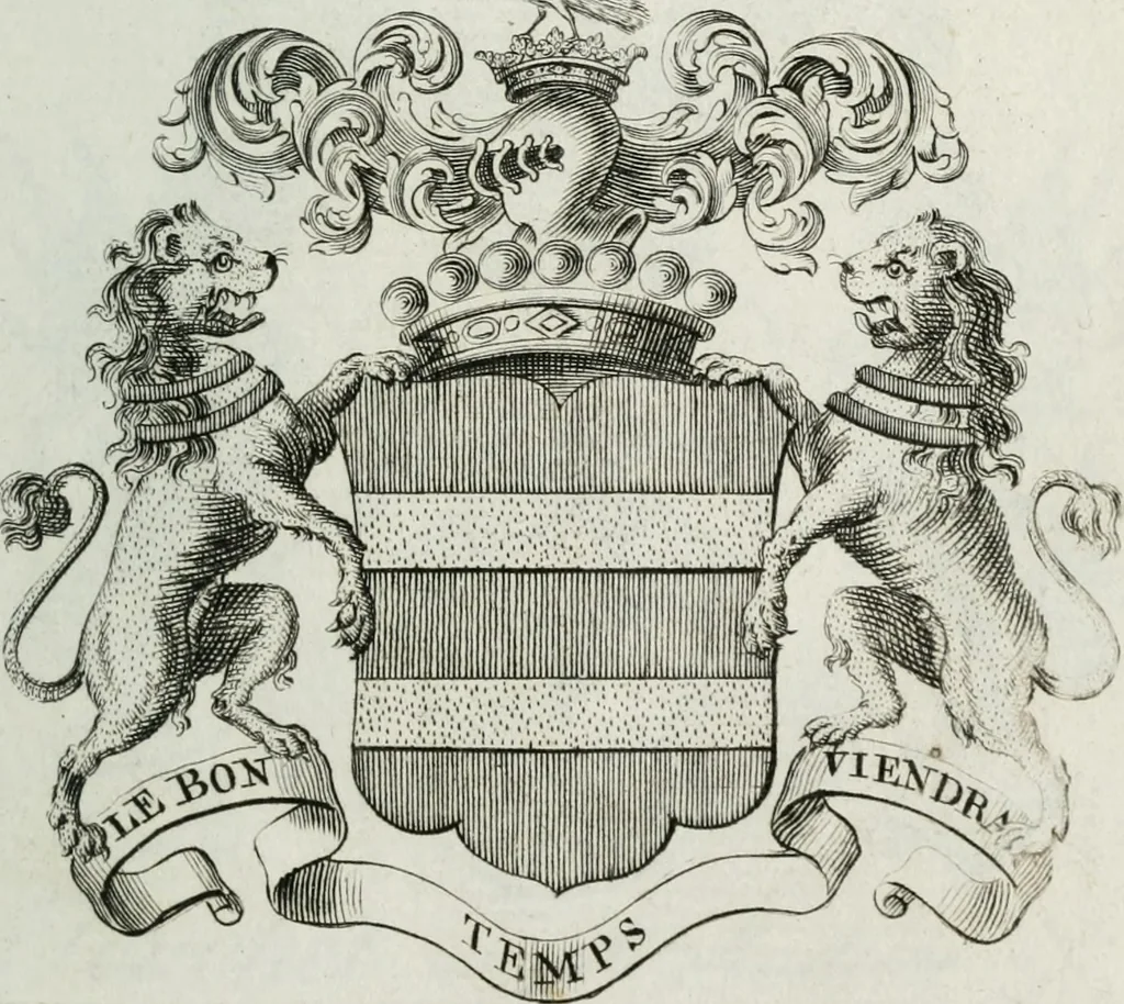 An illustration from The peerage of England : containing a genealogical and historical account of all the peers of England ... : collected from records, old wills, authentick manuscripts, our most approv'd historians, and other authorities, 1735, leaf 30