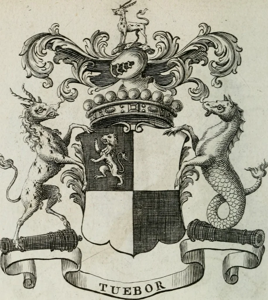 An illustration from The peerage of England : containing a genealogical and historical account of all the peers of England ... : collected from records, old wills, authentick manuscripts, our most approv'd historians, and other authorities, 1735, leaf 31