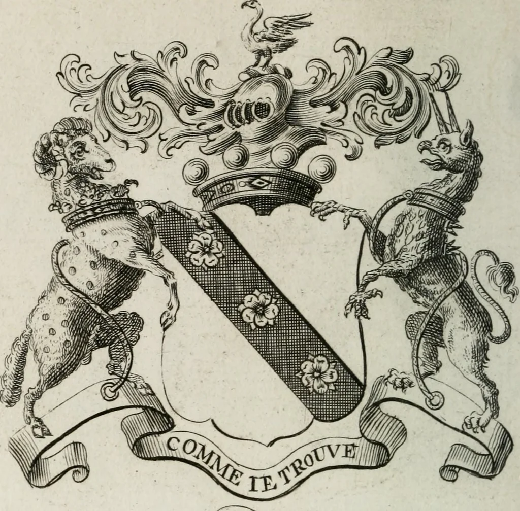 An illustration from The peerage of England : containing a genealogical and historical account of all the peers of England ... : collected from records, old wills, authentick manuscripts, our most approv'd historians, and other authorities, 1735, leaf 37