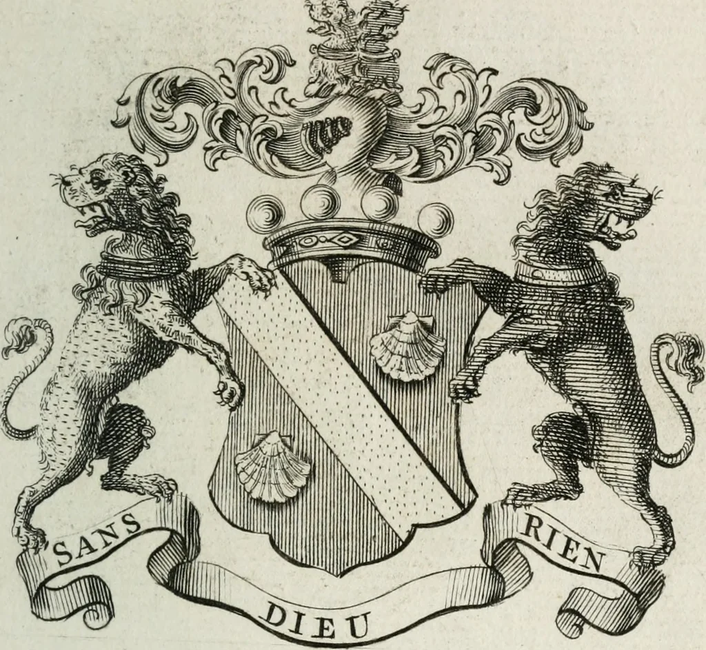 An illustration from The peerage of England : containing a genealogical and historical account of all the peers of England ... : collected from records, old wills, authentick manuscripts, our most approv'd historians, and other authorities, 1735, leaf 38