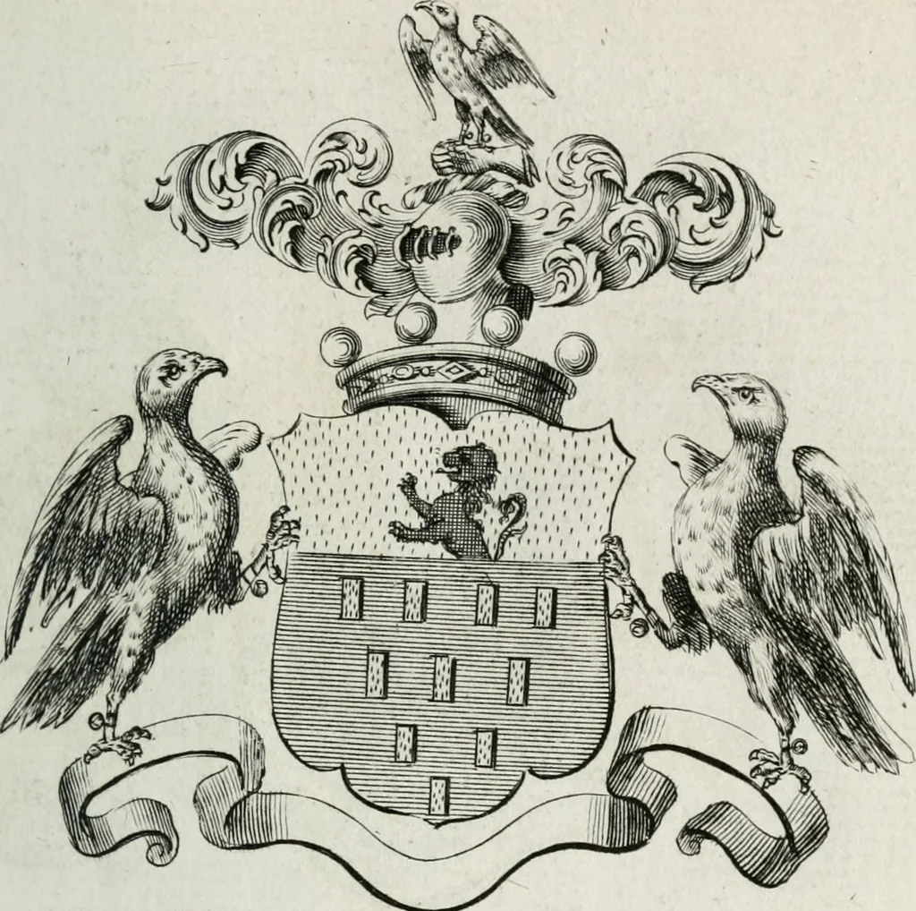 An illustration from The peerage of England : containing a genealogical and historical account of all the peers of England ... : collected from records, old wills, authentick manuscripts, our most approv'd historians, and other authorities, 1735, leaf 40