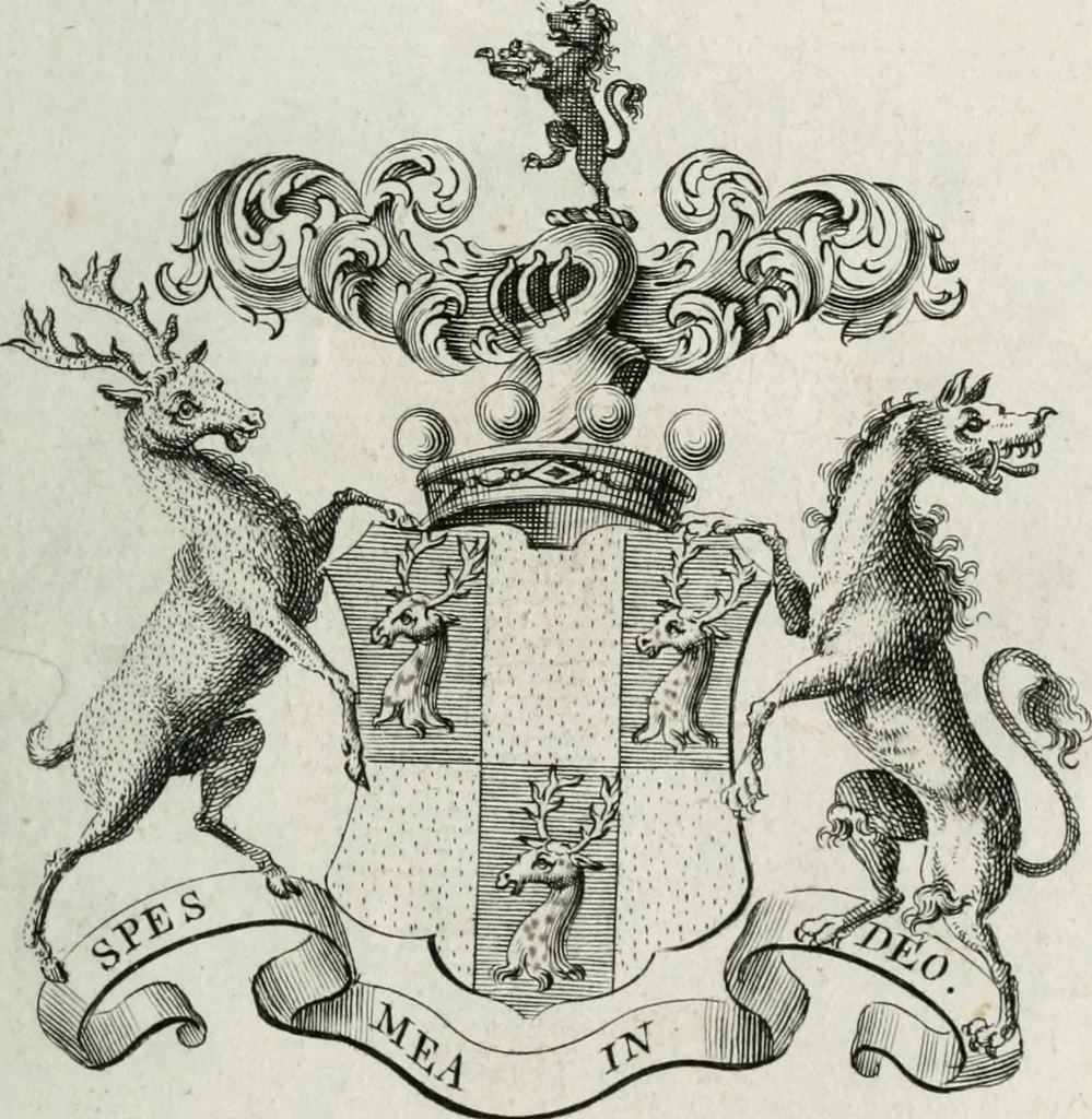 An illustration from The peerage of England : containing a genealogical and historical account of all the peers of England ... : collected from records, old wills, authentick manuscripts, our most approv'd historians, and other authorities, 1735, leaf 40