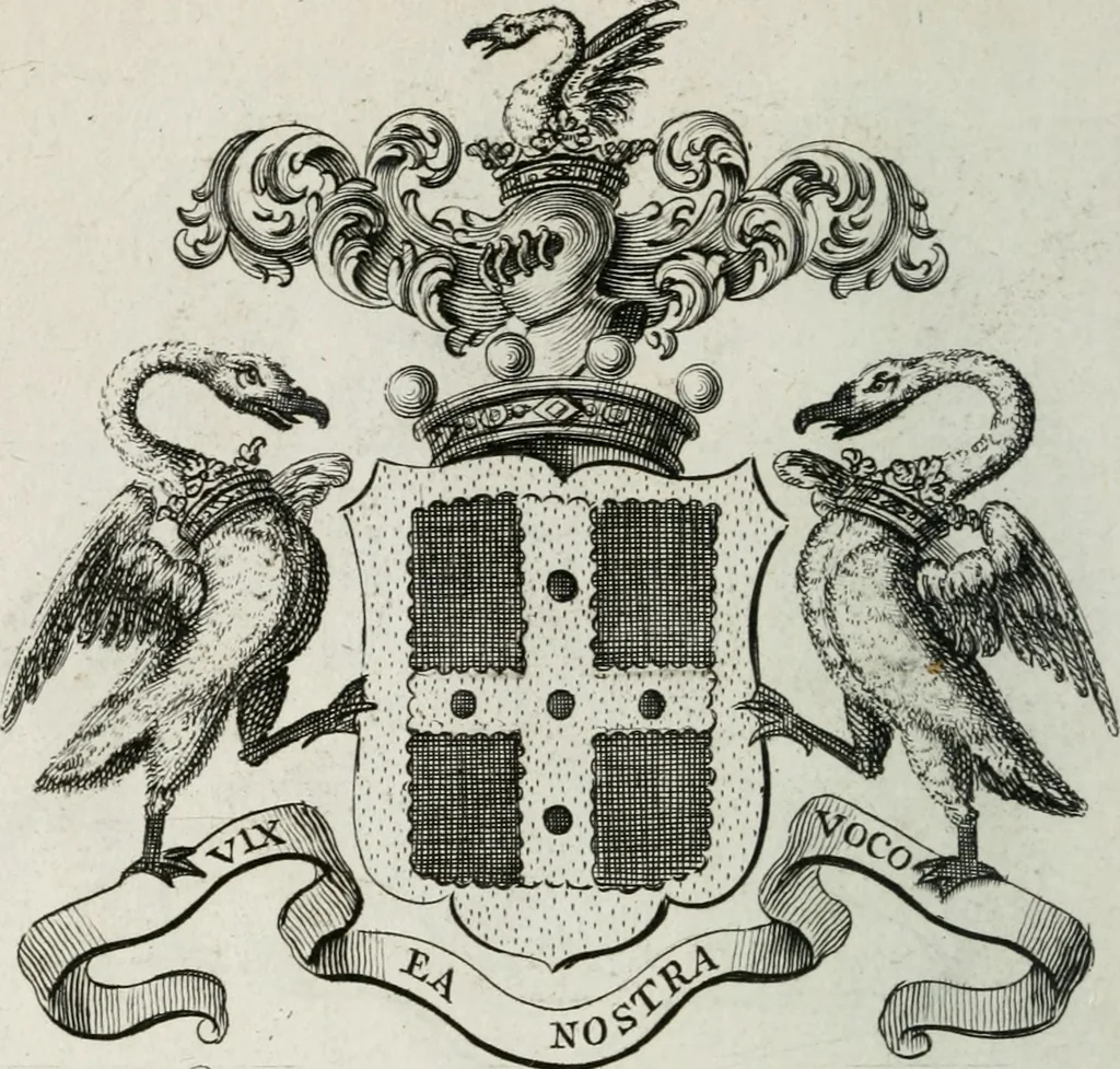 An illustration from The peerage of England : containing a genealogical and historical account of all the peers of England ... : collected from records, old wills, authentick manuscripts, our most approv'd historians, and other authorities, 1735, leaf 41