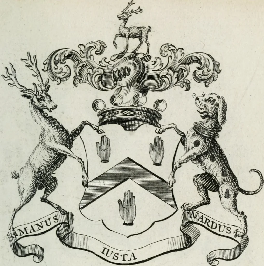 An illustration from The peerage of England : containing a genealogical and historical account of all the peers of England ... : collected from records, old wills, authentick manuscripts, our most approv'd historians, and other authorities, 1735, leaf 42