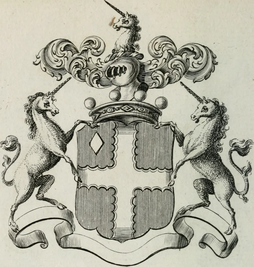 An illustration from The peerage of England : containing a genealogical and historical account of all the peers of England ... : collected from records, old wills, authentick manuscripts, our most approv'd historians, and other authorities, 1735, leaf 43