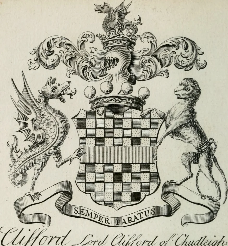 An illustration from The peerage of England : containing a genealogical and historical account of all the peers of England ... : collected from records, old wills, authentick manuscripts, our most approv'd historians, and other authorities, 1735, leaf 47