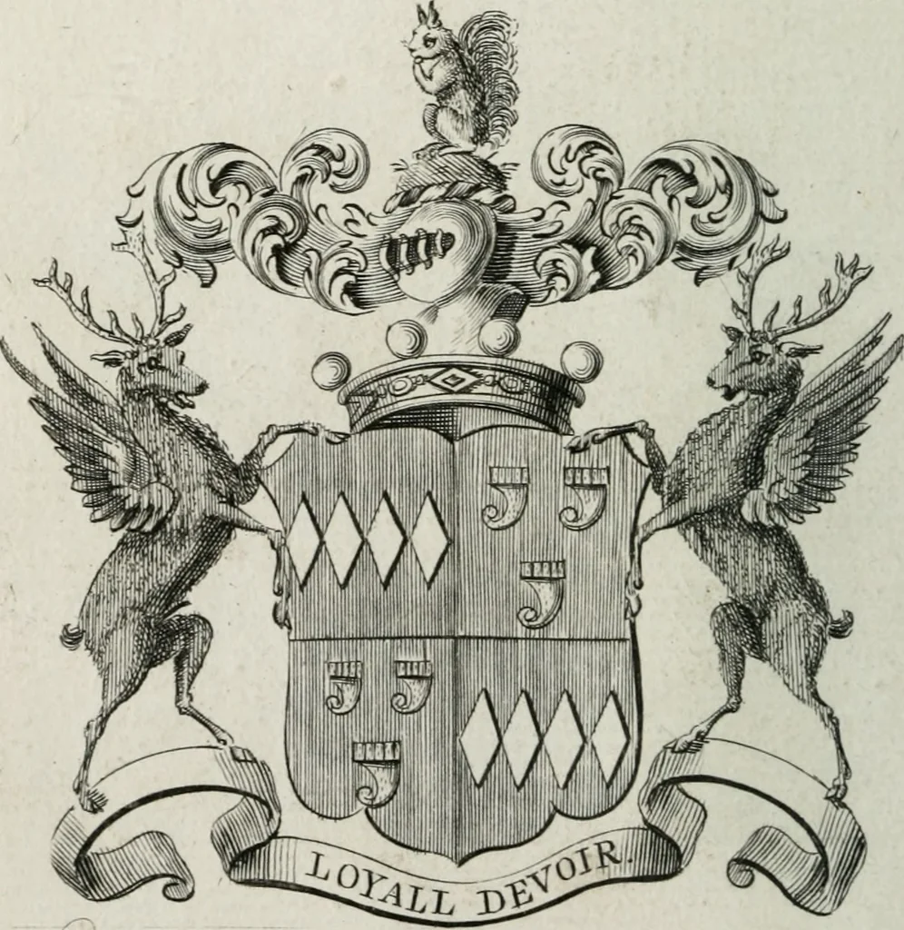 An illustration from The peerage of England : containing a genealogical and historical account of all the peers of England ... : collected from records, old wills, authentick manuscripts, our most approv'd historians, and other authorities, 1735, leaf 47