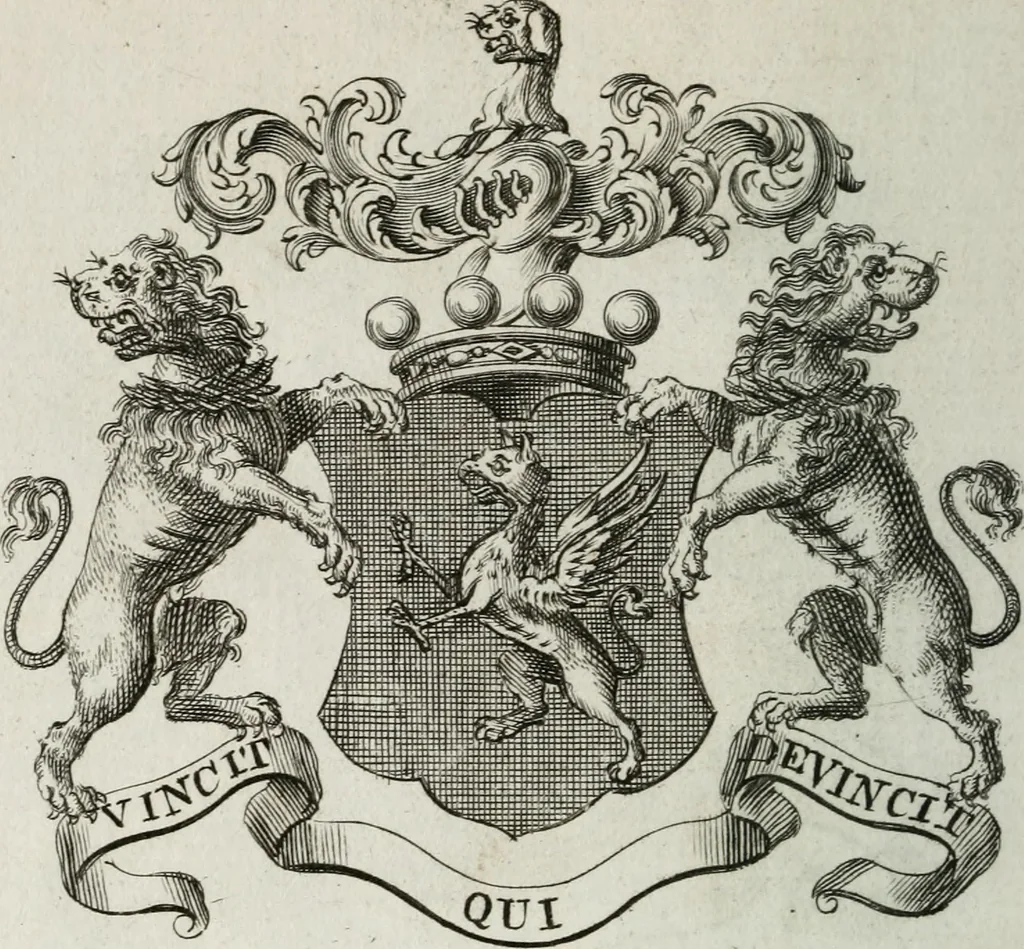 An illustration from The peerage of England : containing a genealogical and historical account of all the peers of England ... : collected from records, old wills, authentick manuscripts, our most approv'd historians, and other authorities, 1735, leaf 49