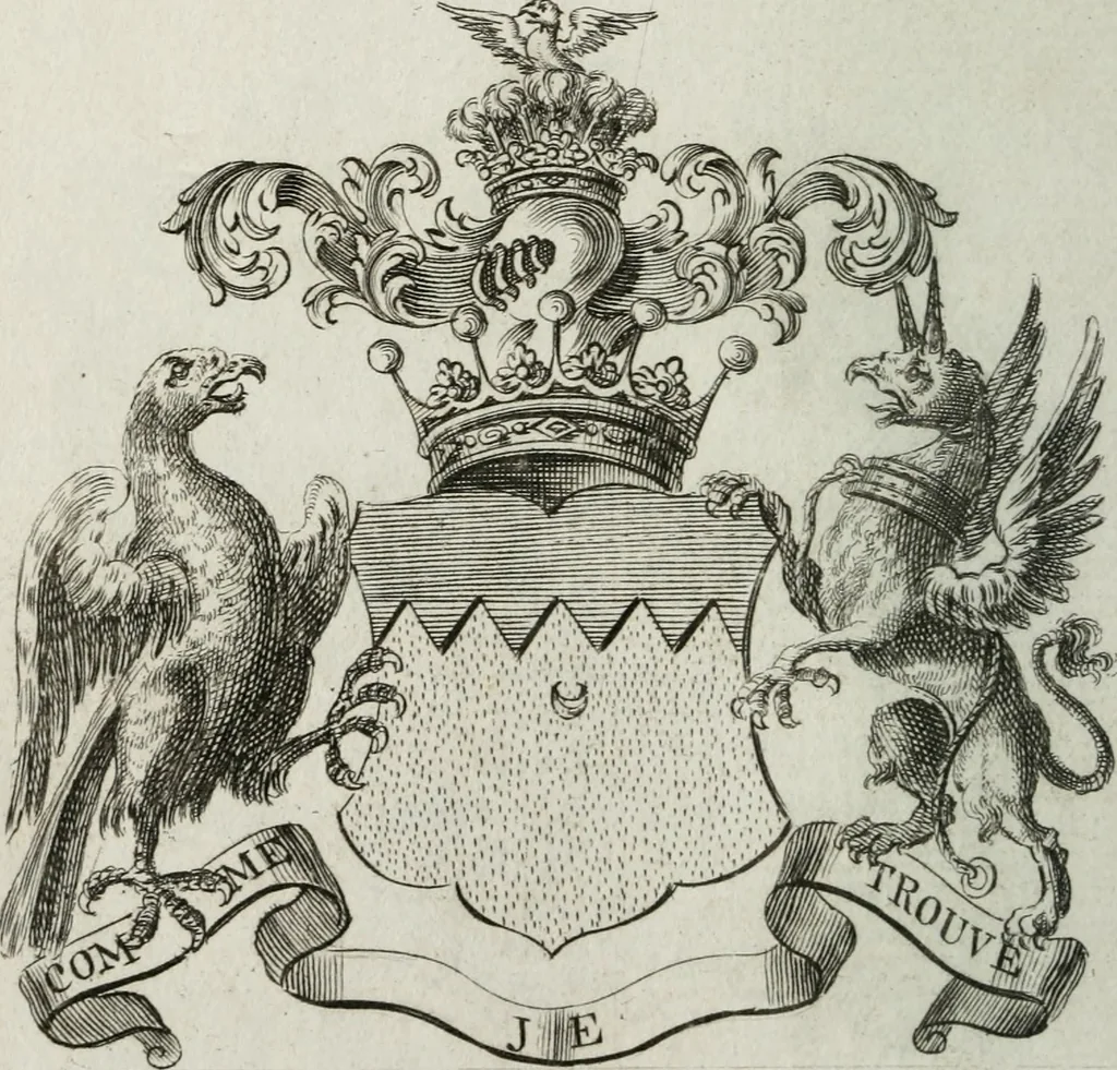 An illustration from The peerage of England : containing a genealogical and historical account of all the peers of England ... : collected from records, old wills, authentick manuscripts, our most approv'd historians, and other authorities, 1735, leaf 49