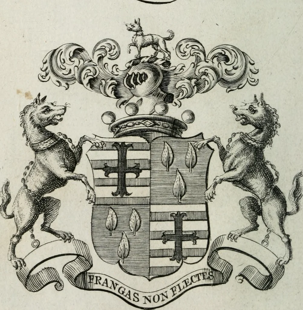 An illustration from The peerage of England : containing a genealogical and historical account of all the peers of England ... : collected from records, old wills, authentick manuscripts, our most approv'd historians, and other authorities, 1735, leaf 51