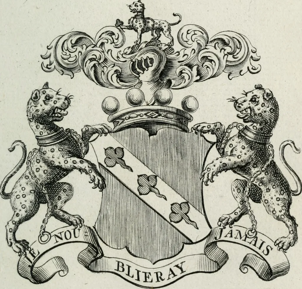 An illustration from The peerage of England : containing a genealogical and historical account of all the peers of England ... : collected from records, old wills, authentick manuscripts, our most approv'd historians, and other authorities, 1735, leaf 52