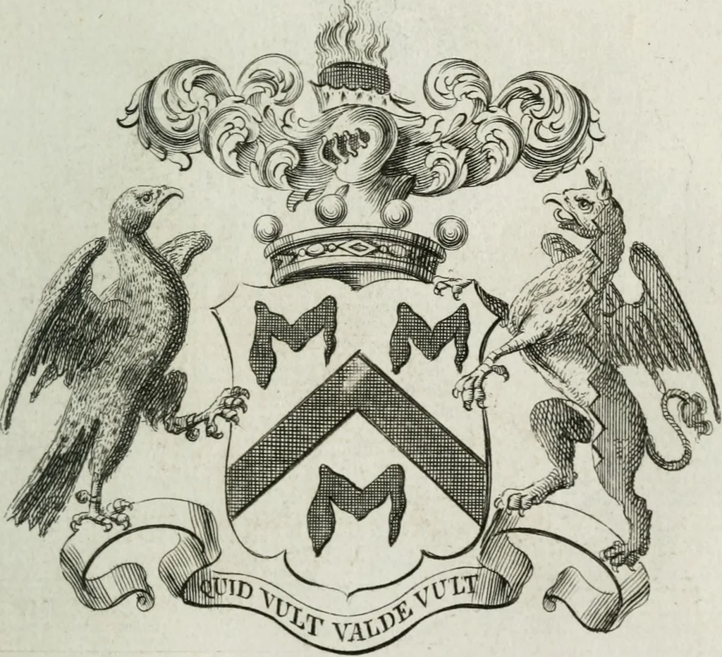 An illustration from The peerage of England : containing a genealogical and historical account of all the peers of England ... : collected from records, old wills, authentick manuscripts, our most approv'd historians, and other authorities, 1735, leaf 54