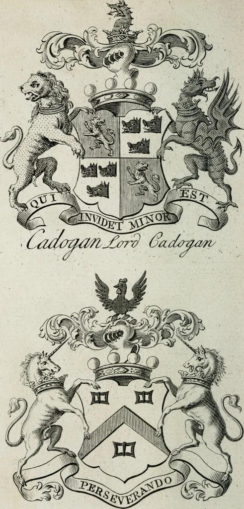 An illustration from The peerage of England : containing a genealogical and historical account of all the peers of England ... : collected from records, old wills, authentick manuscripts, our most approv'd historians, and other authorities, 1735, leaf 59