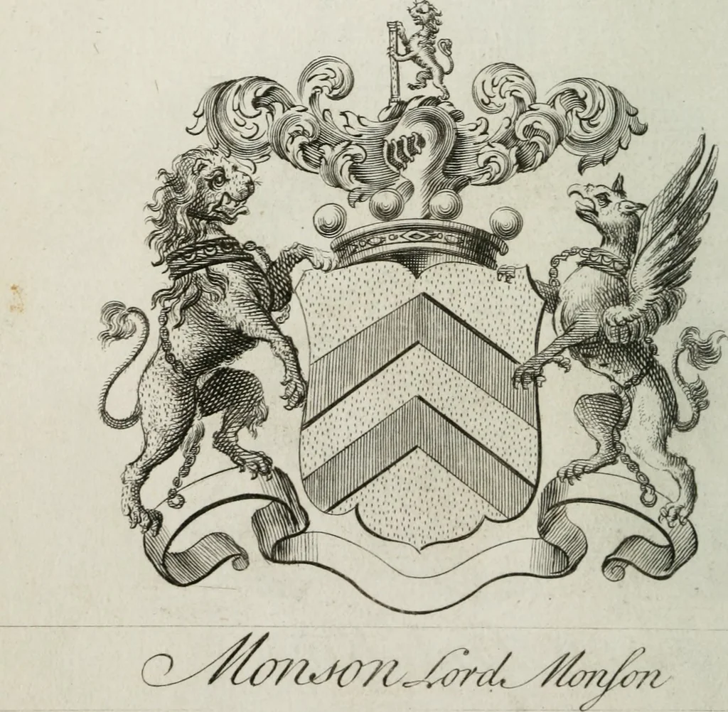 An illustration from The peerage of England : containing a genealogical and historical account of all the peers of England ... : collected from records, old wills, authentick manuscripts, our most approv'd historians, and other authorities, 1735, leaf 61