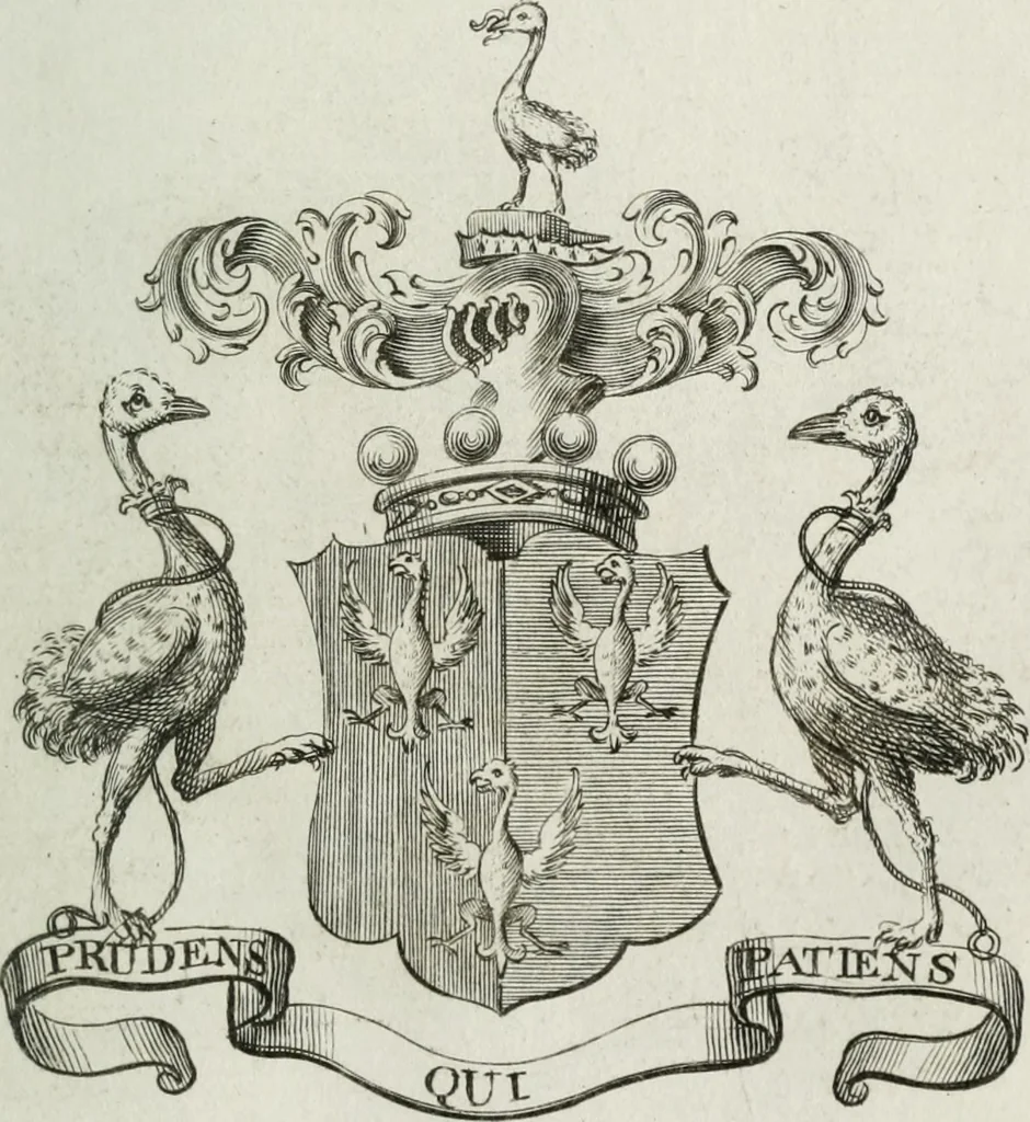 An illustration from The peerage of England : containing a genealogical and historical account of all the peers of England ... : collected from records, old wills, authentick manuscripts, our most approv'd historians, and other authorities, 1735, leaf 62