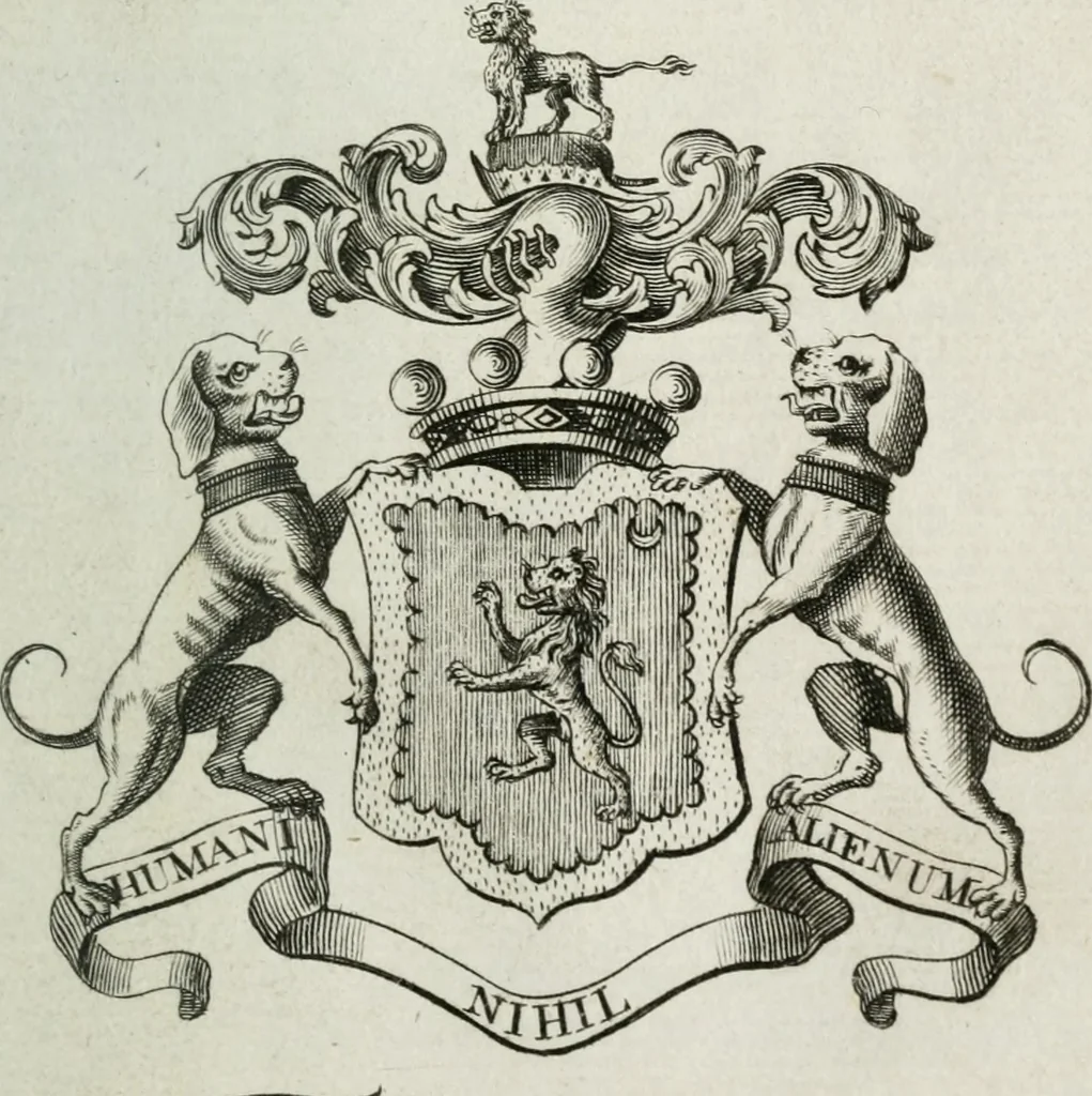An illustration from The peerage of England : containing a genealogical and historical account of all the peers of England ... : collected from records, old wills, authentick manuscripts, our most approv'd historians, and other authorities, 1735, leaf 64