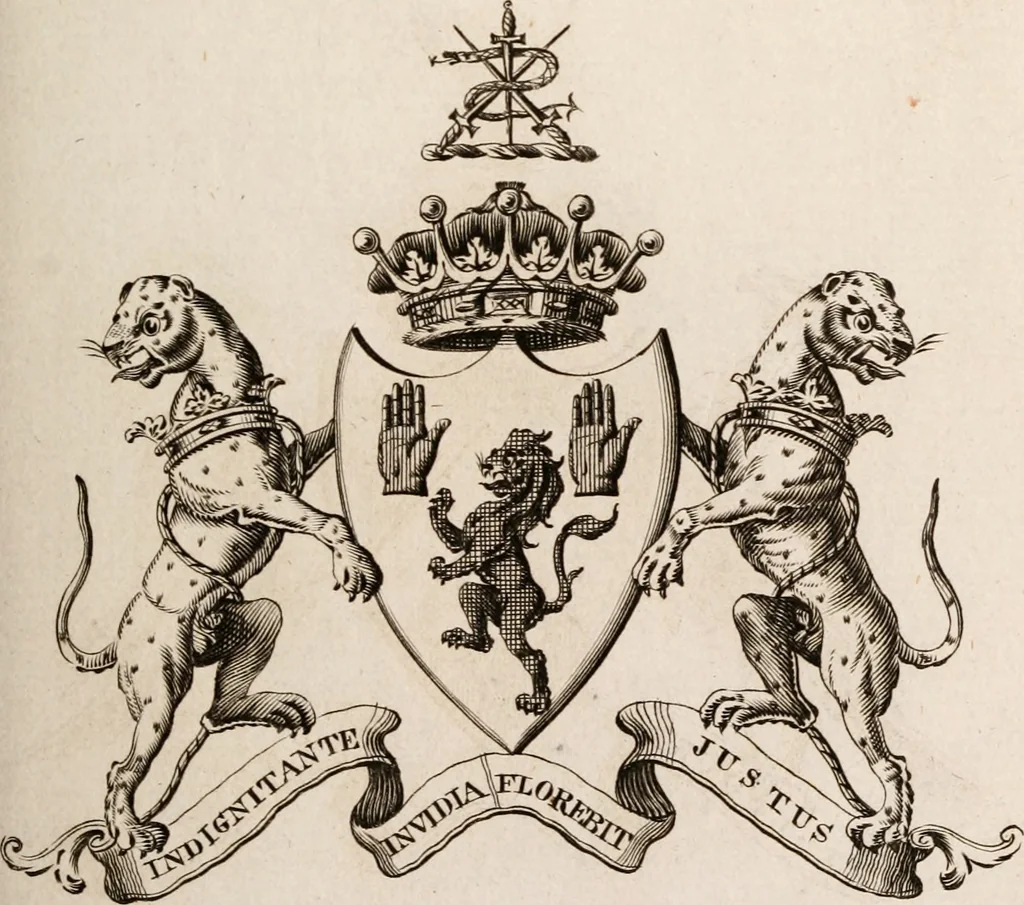 An illustration from The peerage of Ireland : or, A genealogical history of the present nobility of that kingdom, 1789, leaf 32