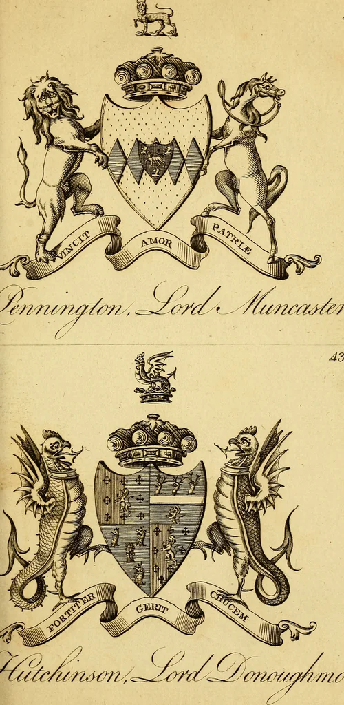 An illustration from The peerage of Ireland : or, A genealogical history of the present nobility of that kingdom, 1789, leaf 44