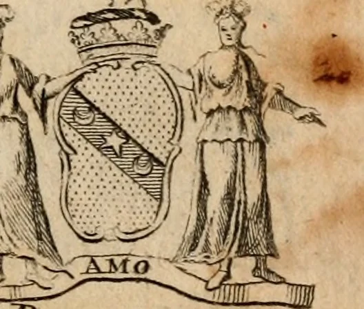 An illustration from The peerage of Scotland : a complete view of the several orders of nobility, of that ancient kingdom; their descents, marriages, issue, and relations; their creations, armorial bearings, crests, supporters, mottos, chief seats, and the high offices they possess ... together with a list of the sixteen peers, from the union to 1767 ..., 1767, leaf 14
