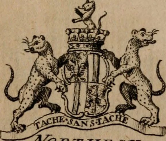 An illustration from The peerage of Scotland : a complete view of the several orders of nobility, of that ancient kingdom; their descents, marriages, issue, and relations; their creations, armorial bearings, crests, supporters, mottos, chief seats, and the high offices they possess ... together with a list of the sixteen peers, from the union to 1767 ..., 1767, leaf 19