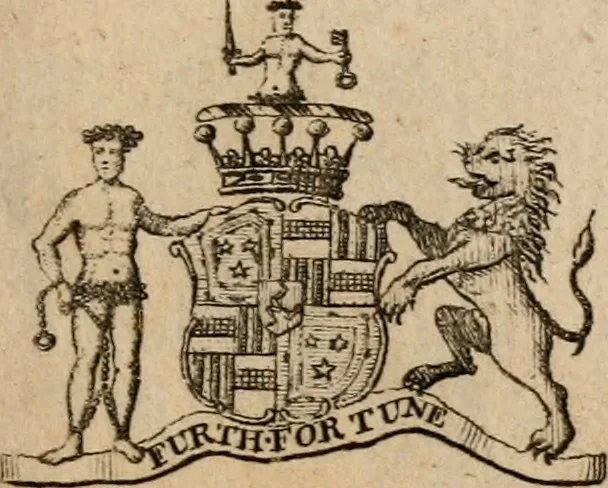 An illustration from The peerage of Scotland : a complete view of the several orders of nobility, of that ancient kingdom; their descents, marriages, issue, and relations; their creations, armorial bearings, crests, supporters, mottos, chief seats, and the high offices they possess ... together with a list of the sixteen peers, from the union to 1767 ..., 1767, leaf 20