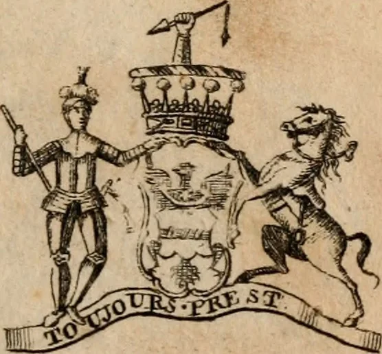 An illustration from The peerage of Scotland : a complete view of the several orders of nobility, of that ancient kingdom; their descents, marriages, issue, and relations; their creations, armorial bearings, crests, supporters, mottos, chief seats, and the high offices they possess ... together with a list of the sixteen peers, from the union to 1767 ..., 1767, leaf 20