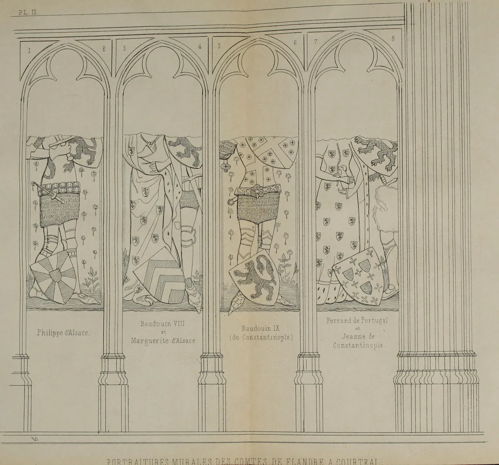 An illustration from Peinture murale à l'huile, du XVe siècle, à Gand : indices primordiaux de l'emploi de la couleur à l'huile, au XIVe siècle, a Gand : recherches sur les anciens peintres Gantois, 1859, leaf 49