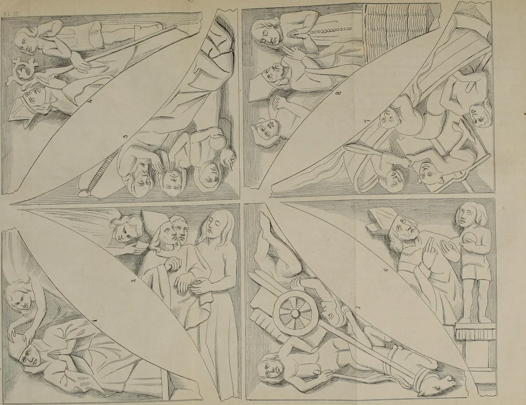 An illustration from Peinture murale à l'huile, du XVe siècle, à Gand : indices primordiaux de l'emploi de la couleur à l'huile, au XIVe siècle, a Gand : recherches sur les anciens peintres Gantois, 1859, leaf 53