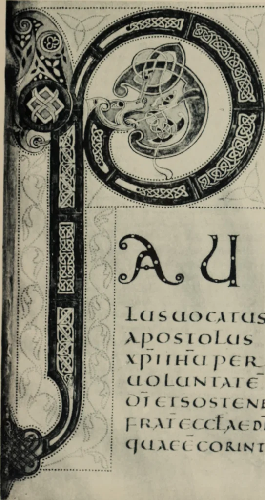 An illustration from Peintures et initiales de la première [et seconde] Bible de Charles le Chauve, 1911, leaf 104