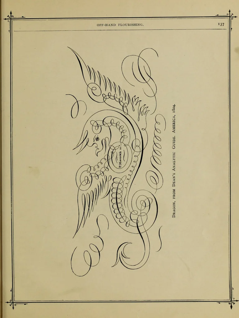 An illustration from The penman's hand-book : for penmen and students, embracing a history of writing ... many complete alphabets ... ; Also, Chapters on teaching penmanship, business letter writing, off-hand flourishing ... etc., 1883, leaf 132