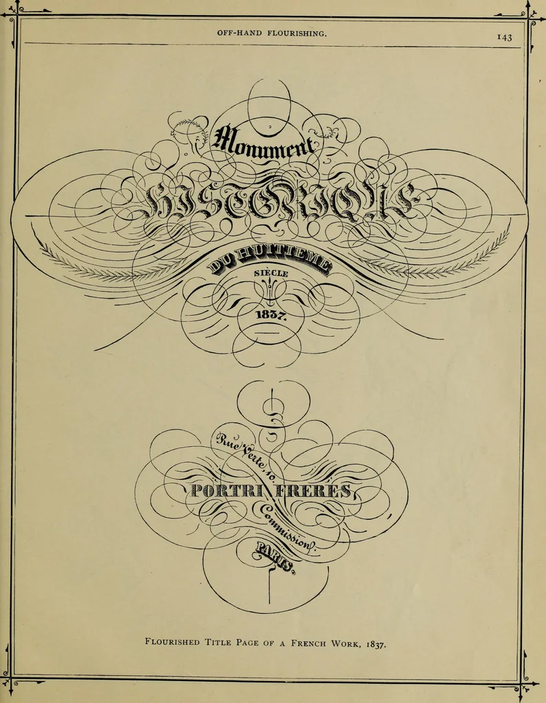 An illustration from The penman's hand-book : for penmen and students, embracing a history of writing ... many complete alphabets ... ; Also, Chapters on teaching penmanship, business letter writing, off-hand flourishing ... etc., 1883, leaf 138