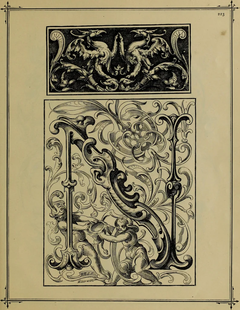 An illustration from The penman's hand-book : for penmen and students, embracing a history of writing ... many complete alphabets ... ; Also, Chapters on teaching penmanship, business letter writing, off-hand flourishing ... etc., 1883, leaf 218