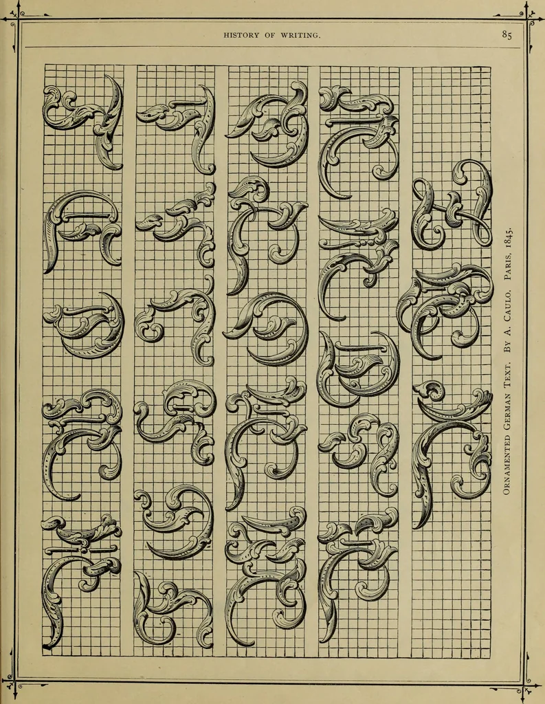 An illustration from The penman's hand-book : for penmen and students, embracing a history of writing ... many complete alphabets ... ; Also, Chapters on teaching penmanship, business letter writing, off-hand flourishing ... etc., 1883, leaf 86