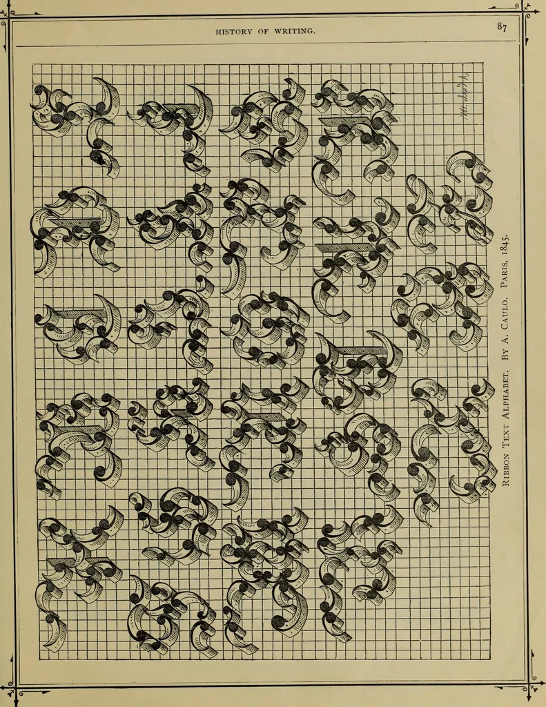 An illustration from The penman's hand-book : for penmen and students, embracing a history of writing ... many complete alphabets ... ; Also, Chapters on teaching penmanship, business letter writing, off-hand flourishing ... etc., 1883, leaf 88