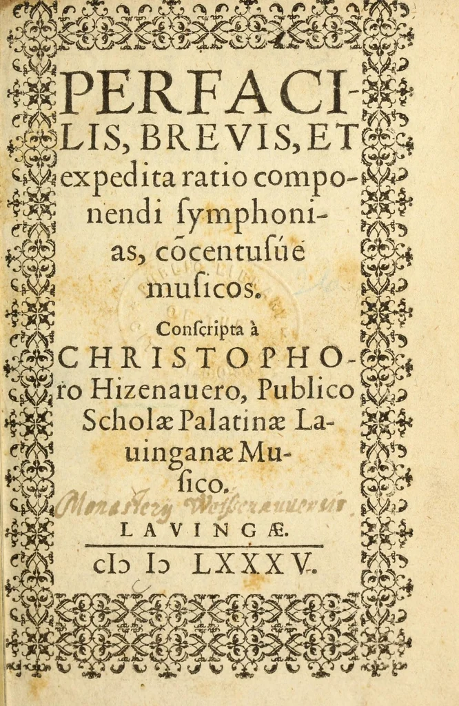 An illustration from Perfacilis, breuis, et expedita ratio componendi symphonias, co[n]centusue musicos, 1585, leaf 5