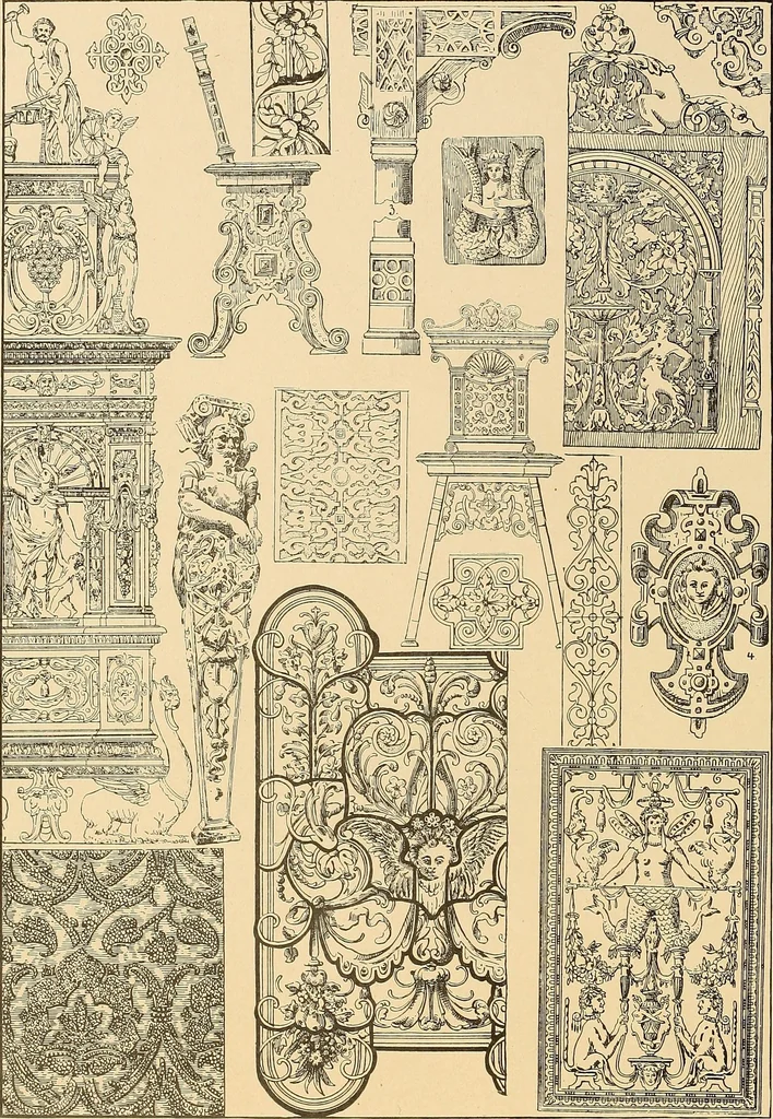 An illustration from Period furnishings; an encyclopedia of historic furniture, decorations and furnishings, 1911, leaf 105