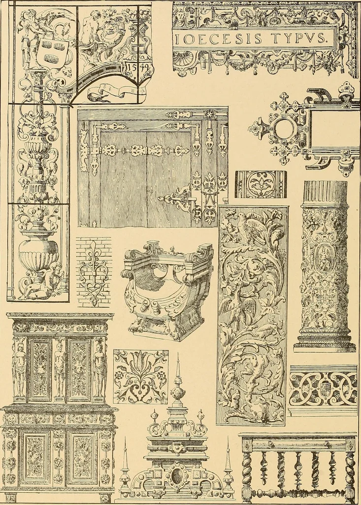 An illustration from Period furnishings; an encyclopedia of historic furniture, decorations and furnishings, 1911, leaf 107
