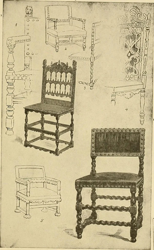 An illustration from Period furnishings; an encyclopedia of historic furniture, decorations and furnishings, 1911, leaf 108