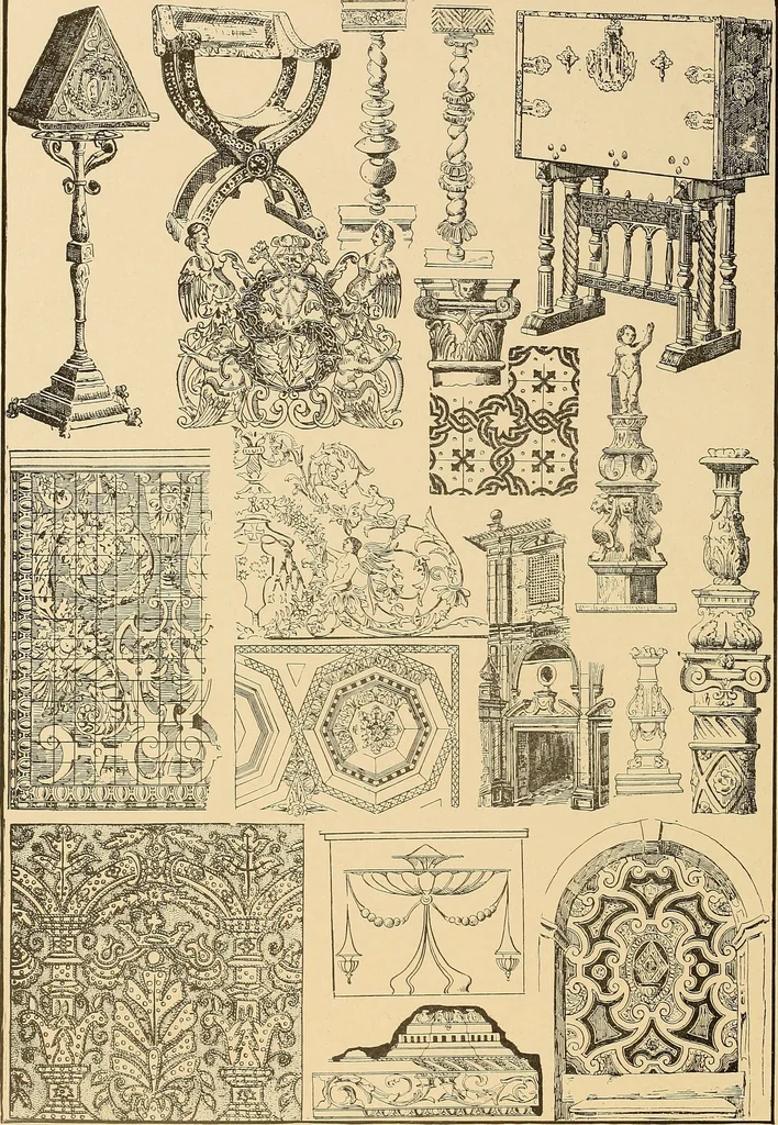 An illustration from Period furnishings; an encyclopedia of historic furniture, decorations and furnishings, 1911, leaf 109