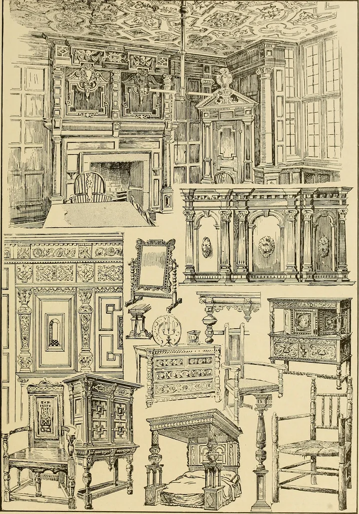 An illustration from Period furnishings; an encyclopedia of historic furniture, decorations and furnishings, 1911, leaf 114