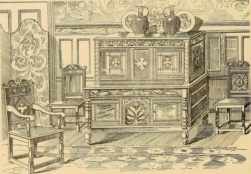 An illustration from Period furnishings; an encyclopedia of historic furniture, decorations and furnishings, 1911, leaf 117