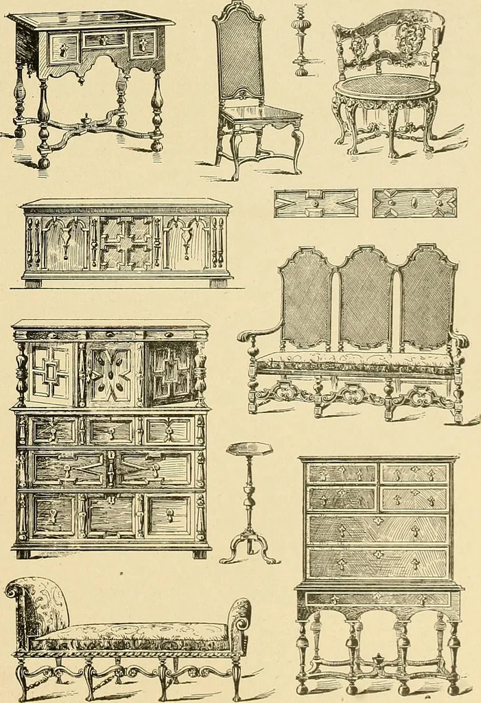 An illustration from Period furnishings; an encyclopedia of historic furniture, decorations and furnishings, 1911, leaf 126