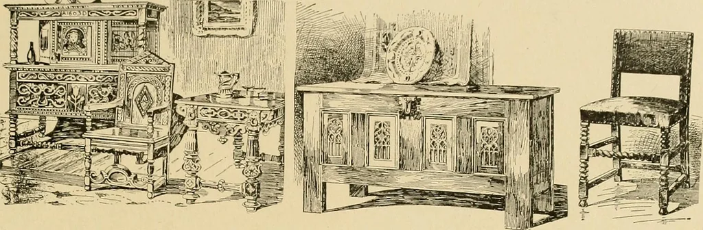 An illustration from Period furnishings; an encyclopedia of historic furniture, decorations and furnishings, 1911, leaf 130