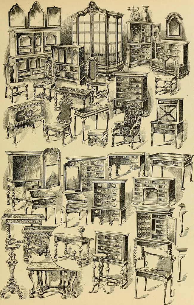 An illustration from Period furnishings; an encyclopedia of historic furniture, decorations and furnishings, 1911, leaf 136