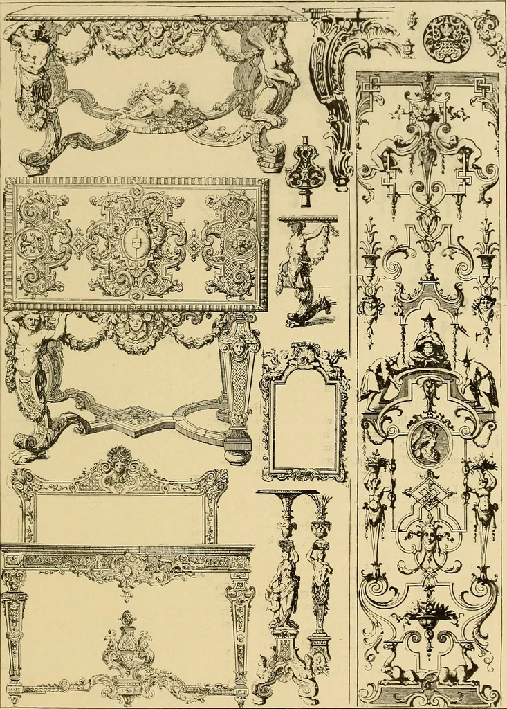 An illustration from Period furnishings; an encyclopedia of historic furniture, decorations and furnishings, 1911, leaf 162
