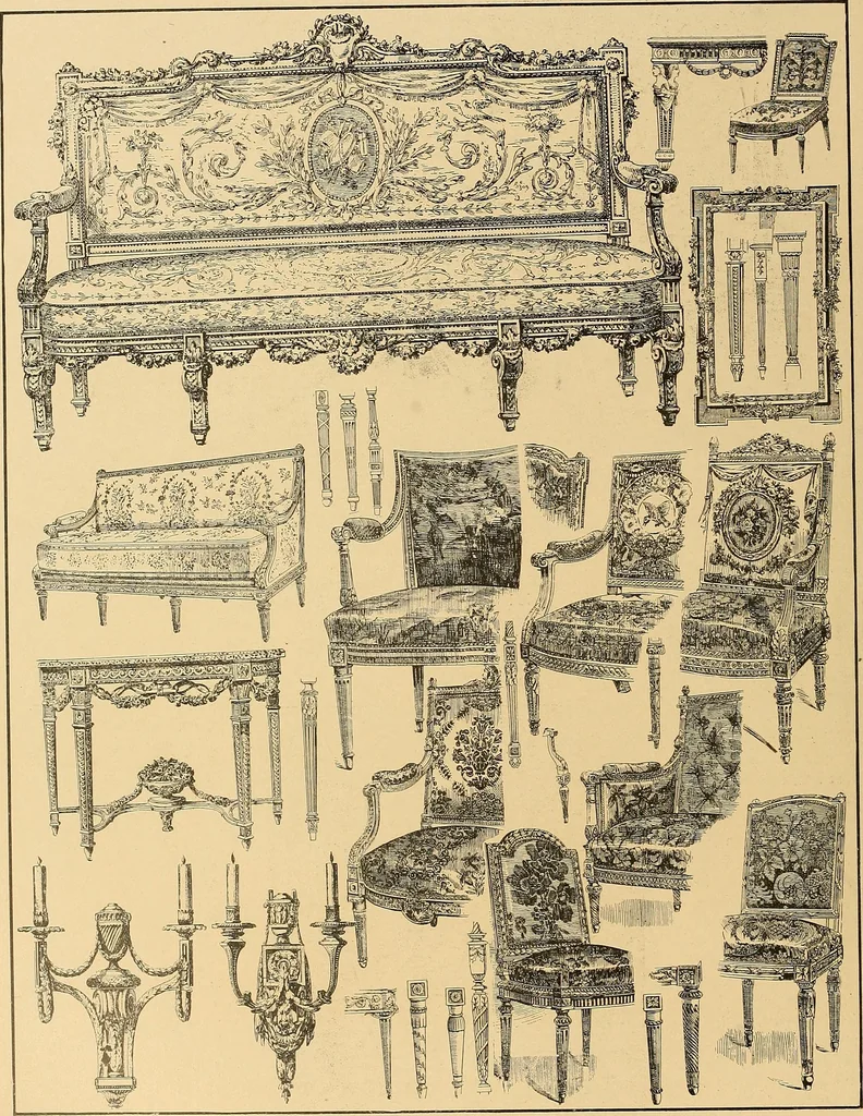 An illustration from Period furnishings; an encyclopedia of historic furniture, decorations and furnishings, 1911, leaf 175