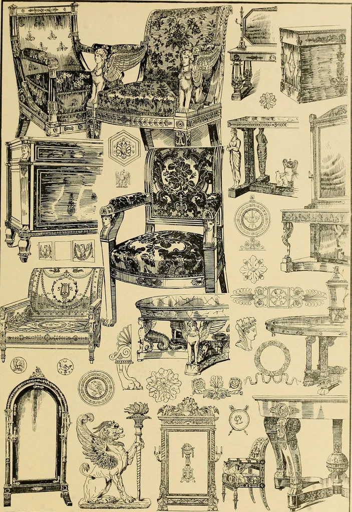 An illustration from Period furnishings; an encyclopedia of historic furniture, decorations and furnishings, 1911, leaf 192